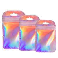 [HOT YAPJLIXCXWW 549] 50Pcs Pink Holographic Ziplock Bead Bag Small Plastic Storage Pouch For Jewelry Display Packaging Business Organizer Wholesale