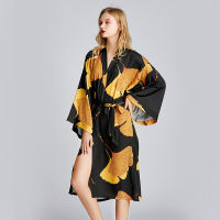 Satin Lingerie Bathrobe Femme Silk Robes for Women Long Gowns Printed Long Sleeve Sleepwear y Terry Sheer Shower Robe