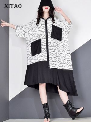 XITAO Dress Irregular Letter Print Women Dress
