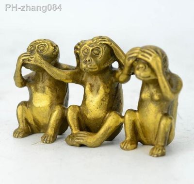 Archaize Brass See Speak Hear No Evil 3 Monkey Small Statues