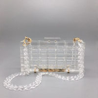 Handbags For Women Luxury Plaid Clear Acrylic Bag Crystal Fiesta Clutch Designer Transparent Beach Shoulder Chain Crossbody Bags