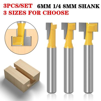 3Pcs T-Track Slotting T-Slot Keyhole Cutter 6mm 1/4－8mm Shank Wood Router Bit Steel Handle Cutter สําหรับไม้