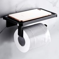 ✉●♟ 1pc Space Aluminum Bathroom Toilet Paper Towel Holder No-Punching Toilet Paper Stand Phone Holder Accessories for Bathroom