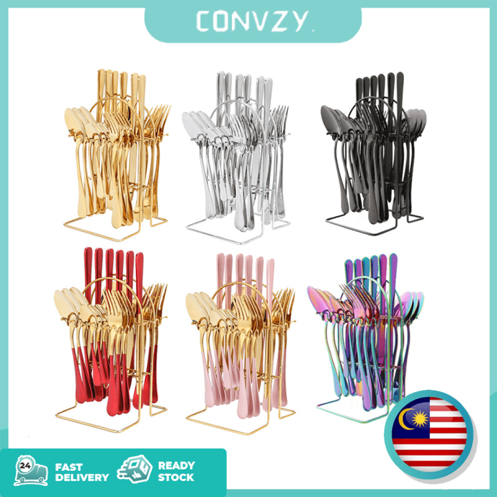 24PCS STAINLESS STEEL CUTLERY SET / TABLEWARE SET WITH RACK