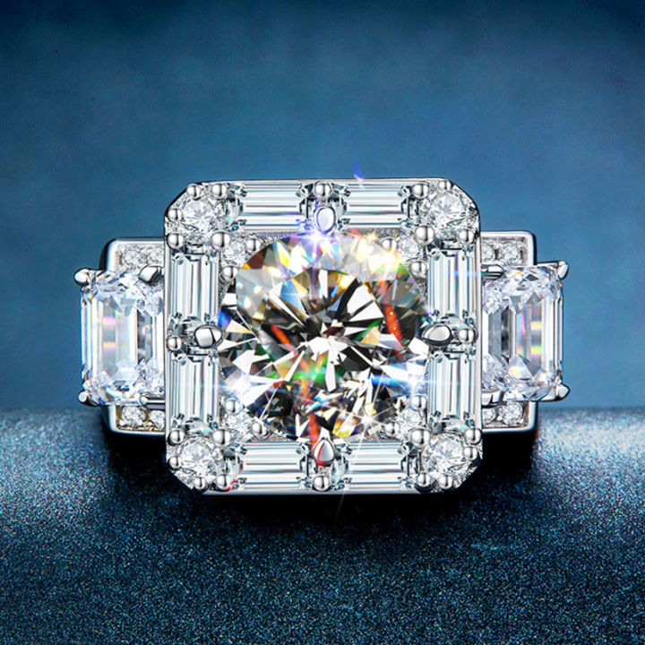 ครอบงำ5กะรัตแหวนเลียนแบบ-moissanite-แหวนเพชรหรูหราขนาดใหญ่เพชรสีขาวทองชุบแต่งงานแหวนสี่เหลี่ยม