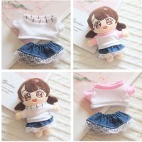 [Free ship] 20cm pink white clothes suit baby doll denim