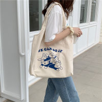 15134 Canvas Bag Womens Korean-Style Large-Capacity Underarm Shoulder Bag Simple Cute Cartoon Student Handbag Wholesale