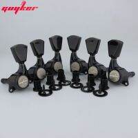 GUYKER Black Tuners 1ชุด,เครื่องตั้งสายล็อคเกียร์กีต้าร์ไฟฟ้าเอลพีเอสจีหัวเครื่องจักรปุ่มสี่เหลี่ยมคางหมู