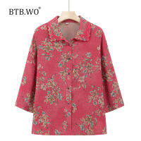 BTB.WO เสื้อเบลาส์เสื้อผู้หญิงวัยกลางคนและผู้สูงอายุคุณภาพสูงสำหรับฤดูร้อนแขนยาวเสื้อชุดลำลองผู้หญิงทรงหลวม60-85ปี