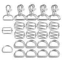 60Pcs 32mm Metal D Rings for Gags Swivel Snap Hooks Tri-Glide Buckles for Handbag Hardware (Silver)