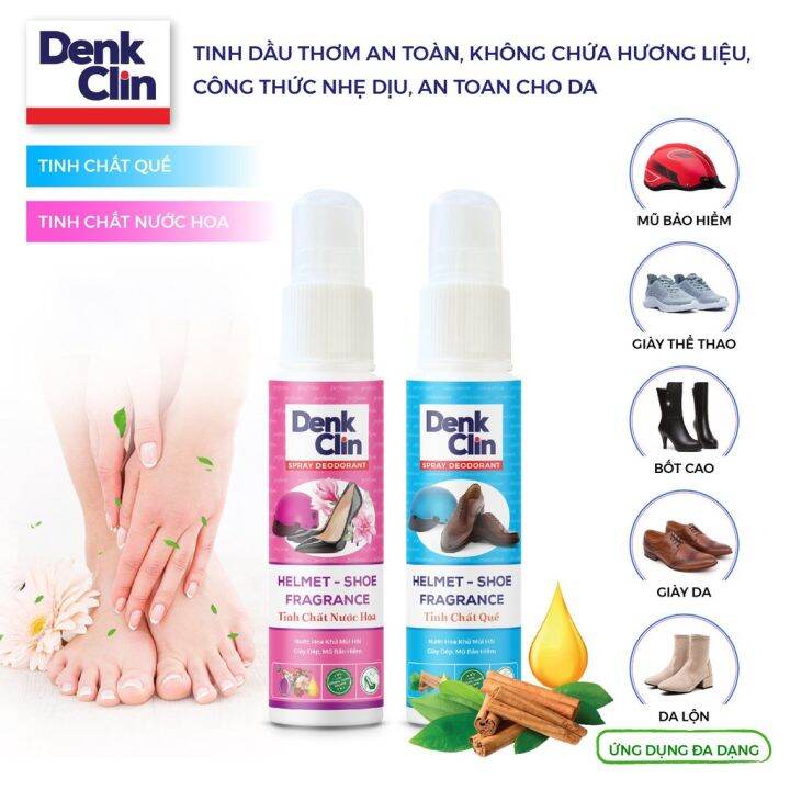 Xịt khử mùi giày dép mũ bảo hiểm Denkclin 60ml khử mùi khử vi khuẩn 99 loại bỏ mùi hôi giày