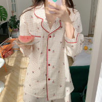 Womens Cute Cartoon Pajamas Set Turn-down Collar Pyjamas Long Sleeves Suit Soft Female Sleepwear Autumn Homewear Home Services