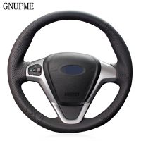 DIY Hand-stitched Black Artificial Leather Car Steering Wheel Cover for Ford 2014-2017 Fiesta 2008-2017