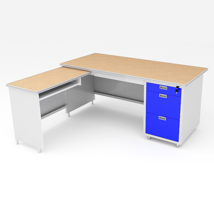 luckyworld-โต๊ะทำงานหน้าโต๊ะปิดผิวด้วยพีวีซีลายไม้-รุ่น-dp-52-3adk-rg-สีน้ำเงิน