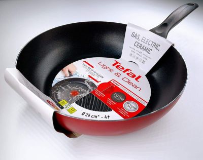 กระทะเทฟล่อน กระทะทรงลึก  Tefal กระทะเคลือบกันติด เคลือบTitanium Non-Stick Tefal Light &amp; Clean ขนาด 26 ซ.ม. ลึก 7 ซม. รับประกัน 2 ปี มีใบรับประกันจากโรงงาน