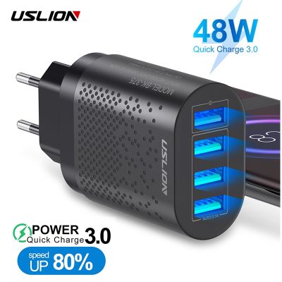 USLION 3A LED 4พอร์ต48W,ที่ชาร์จสำหรับไอโฟน USB เร็ว QC3.0ไมโครประเภท C ติดผนังโทรศัพท์มือถือ Samsung