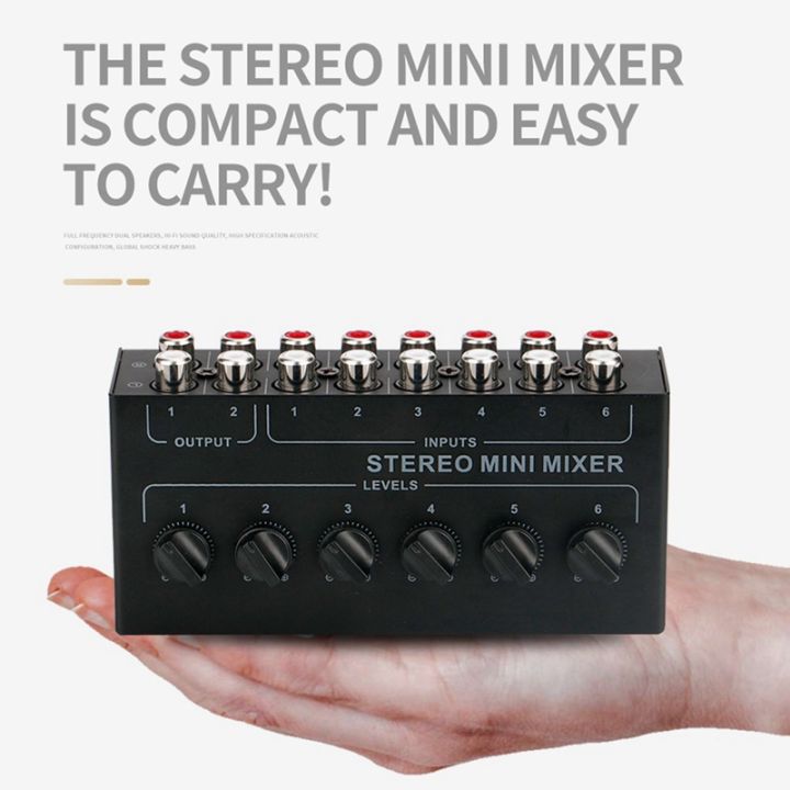 stereo-6-way-passive-mixer-mixer-controller-6-in-2-out-stereo-distributor-volume-control-no-battery-required