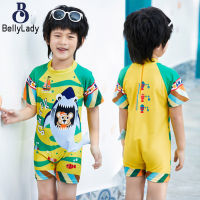 Boys Cartoon Shark Printing Swimsuit Summer One-piece Sunscreen Short Sleeves Boxer Swimwear【fast】