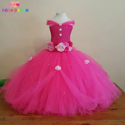 〖jeansame dress〗 POSH DREAMHot Pinktukids GirlsGown With Rhinestonefor WeddingsGirl Dresses