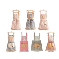 Canvas Floral Apron with Pockets Canvas Apron Catering Work Clothes for Children Teenager Girl Female Present Accessory Aprons