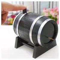 1PC Creative Oak Wine Barrel Type Automatic Toothpick Holder Press Bucket Dispenser Tooth Pick Cotton Swab Case Box Black