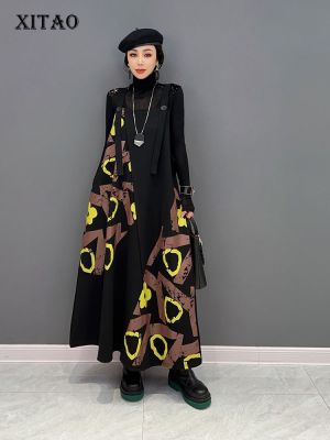 XITAO Dress Casual Fashion Temperament Women Print Loose Strap Dress