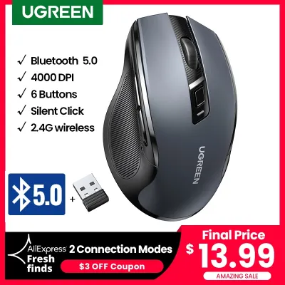 UGREEN Wireless Mouse Bluetooth 5.0 Ergonomic 4000 DPI 6 Mute Buttons For MacBook Tablet Laptop PC 2.4G Mice Mouse