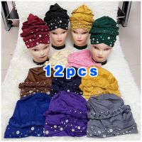 【YF】 Wholesale Fashion Muslim Female Turban Hat Bonnet Elastic Fabric Hot Rhinestone Solid Indian Beanie Hair Bonnets Cap For Women