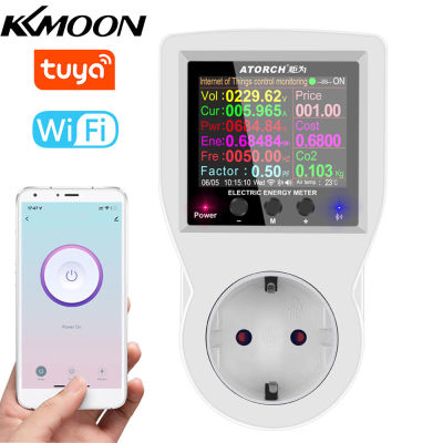 KKmoon Tuya Wifi ปลั๊กไฟอัจฉริยะไฟฟ้าหน้าจอไฟฟ้าเครื่องวัดพลังงานหลายระดับหน้าจอสีขนาด2.4นิ้วโทรศัพท์มือถือ APP อุปกรณ์ควบคุมระยะไกล