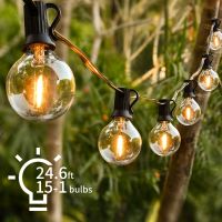 [Ricky Lighting] 24.6FT Fairy String Light G40 LED Globe Party Garland String Light Warm White 15 Clear Vintage หลอดไฟตกแต่งกลางแจ้ง Backyard