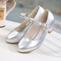 IP girls high-heeled princess shoes Korean student white leather shoes childrens shoesTH