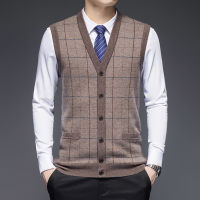 Pure Wool Cardigan เสื้อกั๊กผู้ชาย V คอหลวม1005เสื้อกันหนาวขนสัตว์ High-End ถักเสื้อกั๊กผู้ชายเสื้อกั๊กหนา...