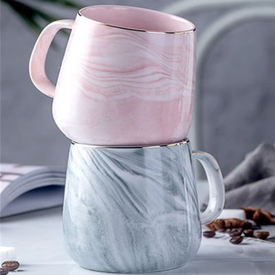 【High-end cups】300-400มิลลิลิตรสร้างสรรค์หินอ่อนสีชมพูแก้วกาแฟเซรามิกถ้วยน้ำคนรัก39; S ของขวัญแก้วพอร์ซเลนสำหรับชาอาหารเช้านม