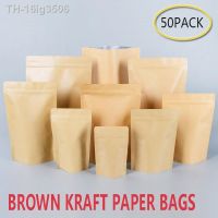 ❁ 16ig3506 Sacos De Papel Marrom Stand-Up Sealable Reseal Zip Pouch Alimentos Armazenamento Café Embalagem Adição Cozimento 50Pcs