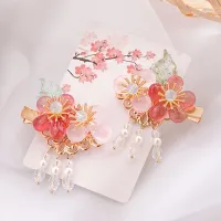 Flower Hairpin Chinese Tassel Hair Clips For Women Rhinestone Floral Beads Hairgrips Hanfu Accessories for Travel Girls Jewelry Haberdashery