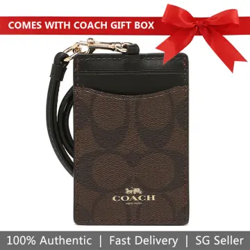 Coach+Signature+C+PVC+Canvas+Leather+Brown+Black+Lanyard for sale online