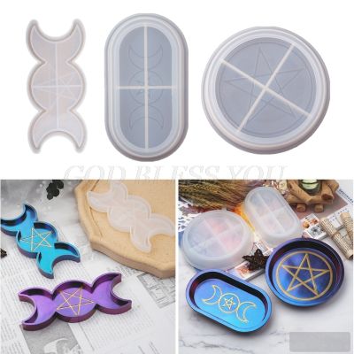 3Pcs Handmade Moon Star Candle Tray Resin Mold Triple Goddess With Pentagrams Box Storage Molds Kit Jewelry Making Tools