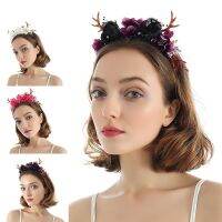 New Cloth Flower Antler Headflower Garland Hair Hoops Hairpin Halloween Headband Women Headdress Head Tiara Bride Head Piece