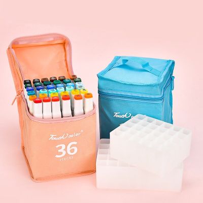 Color Marker Storage Bag 30/48/60/80 Grid Large Capacity Girl Heart Portable Canvas Bag with Plastic Finishing Base Art Supplies