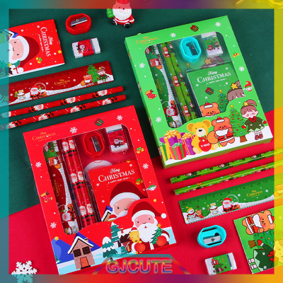 GJCUTE 6pcs Christmas stationery set ดินสอเหลายางลบไม้บรรทัดชุดของขวัญสำหรับเด็ก School Office writing Supplies