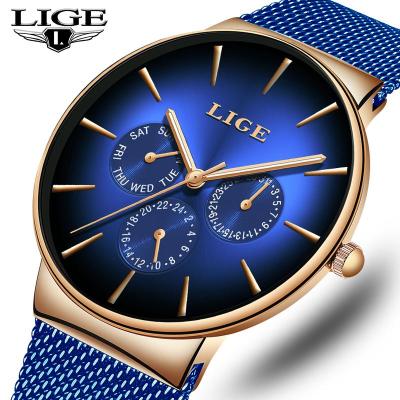 LIGE 2019นาฬิกาสายตาข่ายแฟชั่นสำหรับผู้ชาย,นาฬิกาลำลองหลากสีกันน้ำทำจากสเตนเลสนาฬิกาข้อมืออะนาล็อกควอตซ์