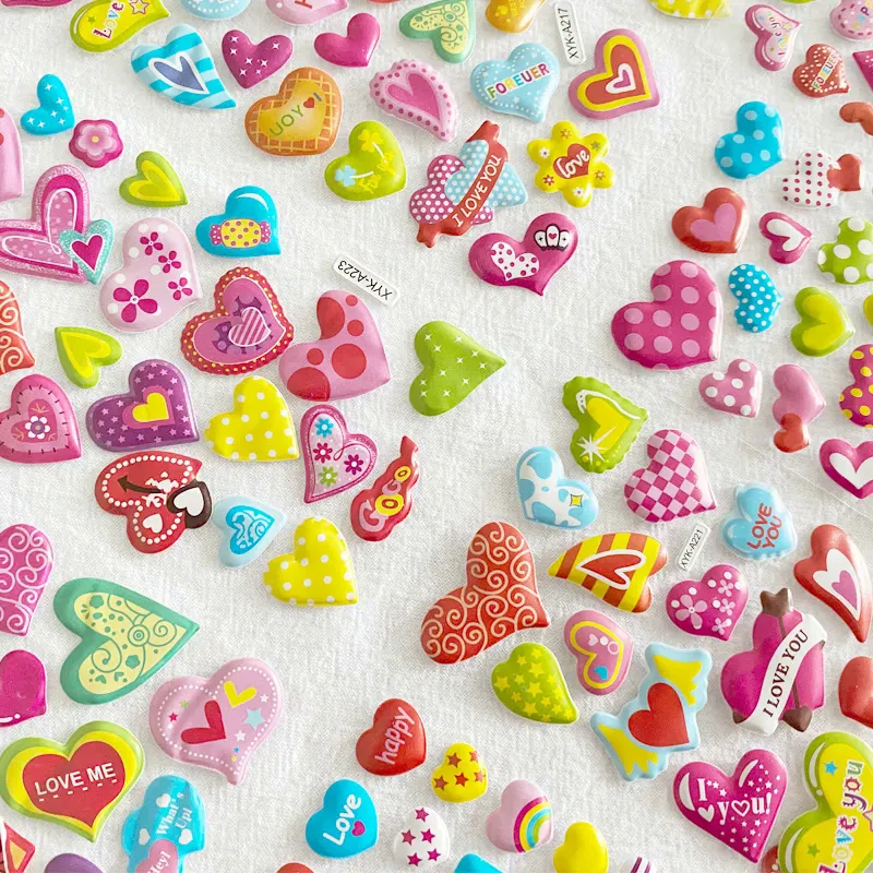 8sheets 3D Cartoon Sweet Hearts Stickers for Girls Kids Birthday