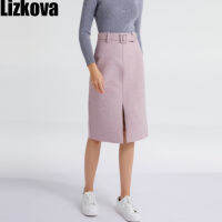 Lizkova Pink Pencil Skirt Winter 2020 Women High Waist Split Faldas With Belt Elegant Ladies Jupes 2810