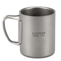 Lixada 220ml Titanium Double Wall Cup Water Coffee Tea Cup Mug with Foldable Handle