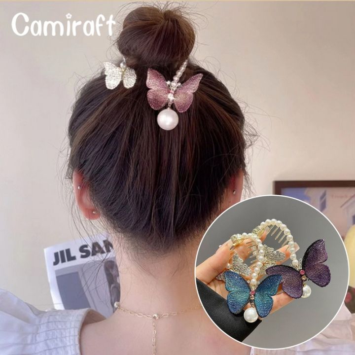 camiraft-กิ๊บดอกไม้ไข่มุกหัวเข็มขัดรูปกบโลหะติดเพชรกิ๊ฟหนีบผมหรูหรา2ชิ้นแฟชั่นน่ารักสง่างามสไตล์เกาหลีสำหรับเครื่องประดับผมผู้หญิงหญิงสาว