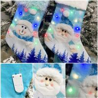 Led Light Up Snowman Santa Elk Bear Printing Xmas Candy Gift Bag Christmas Stockings Socks Fireplace Xmas Tree Decoration New Socks Tights