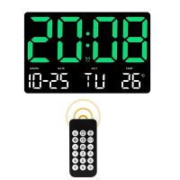 9.76inch Digital Wall Clock Remote Control Temp Date Automatic Dimming Table Clock Plug-in Use 12/24H Electronic LED Alarm Clock