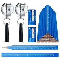 20 Construction Pencil with 2 Pencil Sharpener and 2 Silicone Retractable Pen Holder, Pencil Cutter Marking Tool Set