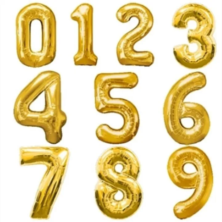 AnnoDeel 10 pcs 16inch Number Gold Balloons 0~9 Gold Foil Balloons for Birthday Wedding Party Decorations Number Balloons 