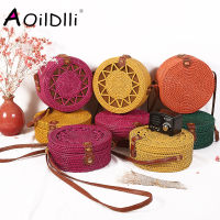 2019 new round straw bag beach bag woven large capacity single shoulder hand crochet Summer girl bag